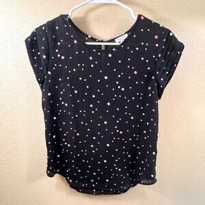 Lily White Womens Short Cuff Sleeve Blouse Polka Dots Size S